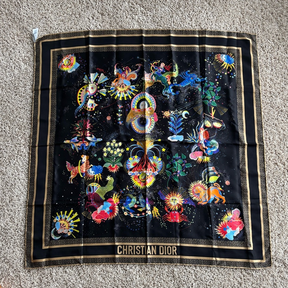 Christian Dior Silk Zodiac Fantastico Square Scarf